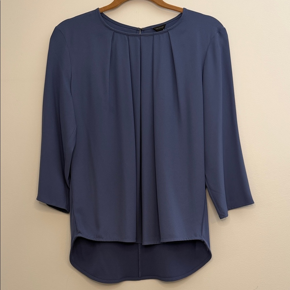 Ann Taylor Navy Blue Pleated Front Blouse